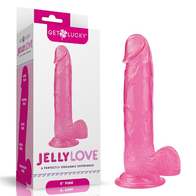 Pênis Jelly Love Rosa com Escroto e Ventosa 22,8 x 4,3 cm