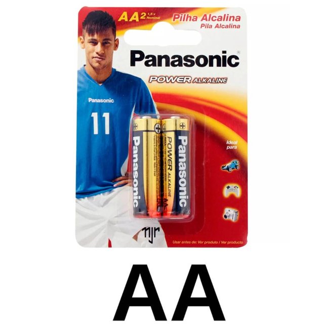 Pilha Alcalina Panasonic Pequena Modelo AA com 2 Unidades