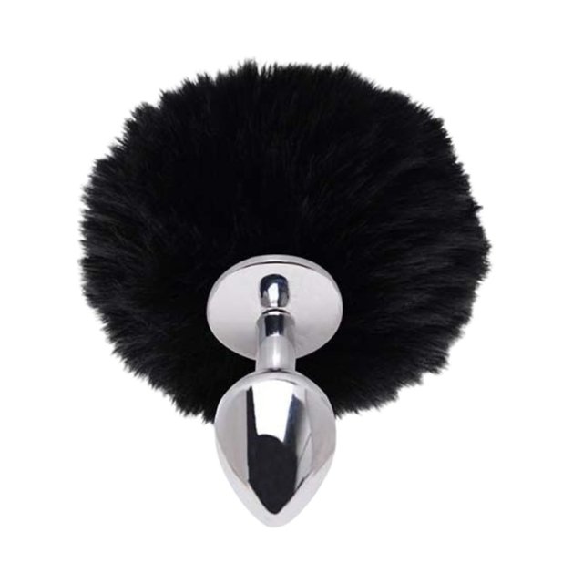 Plug Anal em Metal Médio com Rabo Tail Coelho Pompom