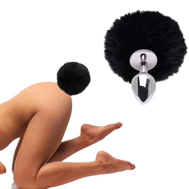 Plug Anal em Metal Médio com Rabo Tail Coelho Pompom