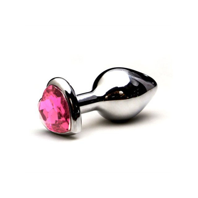 Plug Anal Jóia Coração Metal Inox Polido 7,5 x 2,8 cm Pequeno Rosa