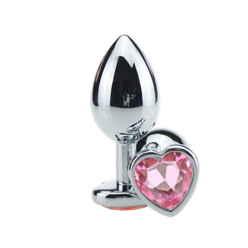 Plug Anal Jóia Coração Metal Inox Polido 8 X 34cm Rosa Hot Sex Shop