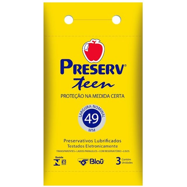 Preservativo Preserv Teen 49mm Menor do Mercado com 3 Unidades