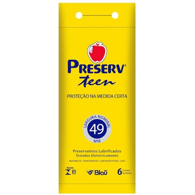 Preservativo Preserv Teen 49mm Menor do Mercado com 6 Unidades