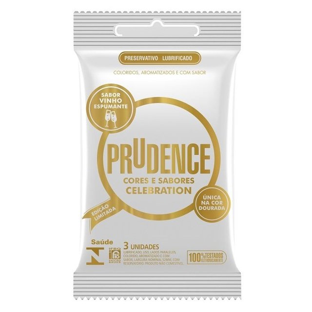 Preservativo Prudence Celebration Dourada 3 unid Sabor Vinho Espumante