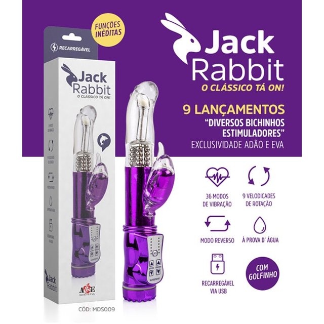 Vibrador Rotativo Recarregável Jack Rabbit Golfinho Roxo 36 Modos