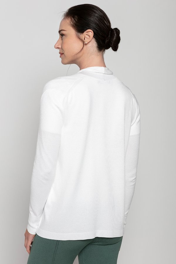 VERONICAJACQUARDKNIT CARDIGAN ホワイト Cardigan de Tricô Minimalista em Viscose | Bonneterie | Bonneterie