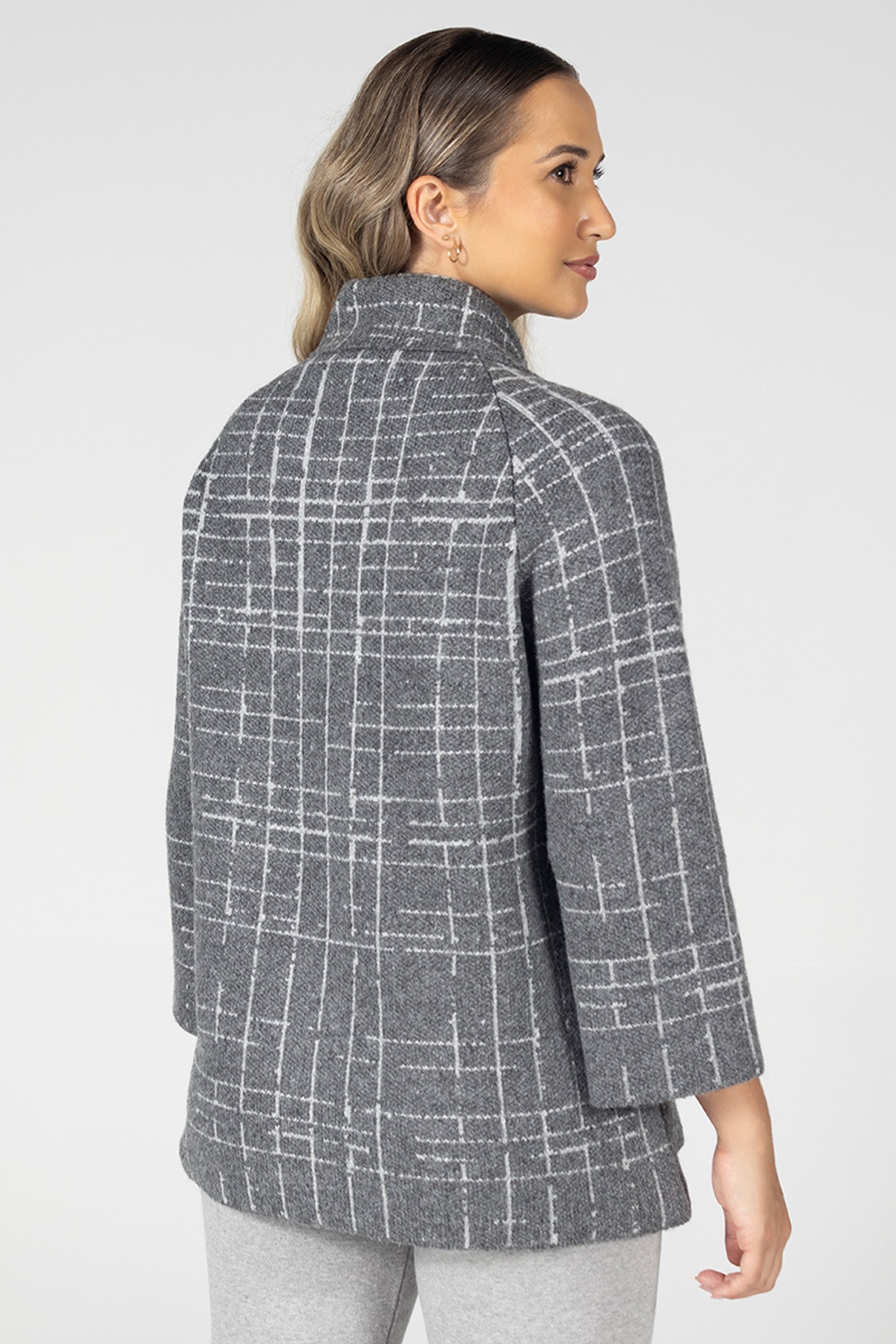 Casaco Amplo Tricô Xadrez Manga 7/8 | Bonneterie | Bonneterie