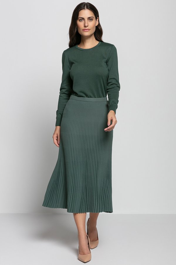 Saia plissada midi de tricô Bonneterie Tricôs Premium