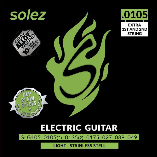 Encordoamento Para Guitarra Solez 0105 Stainless Steel SLG105-GA Com 2 Cordas Extras