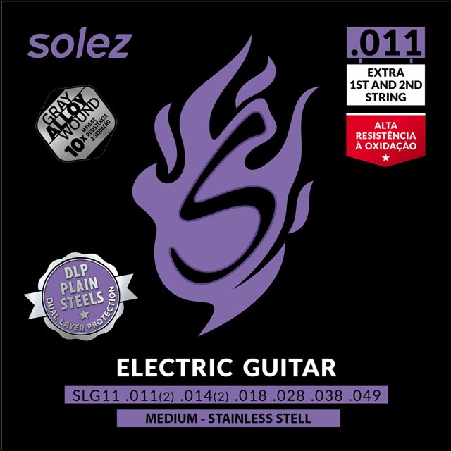 Encordoamento Para Guitarra Solez 011 Stainless Steel SLG11-GA Com 2 Cordas Extras
