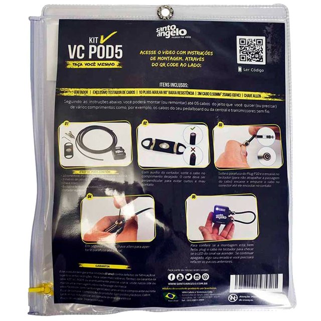 KIT VCPOD 5 Santo Angelo Com Cabo de 3 Metros 10 Plugs P10 e Testador de Cabos