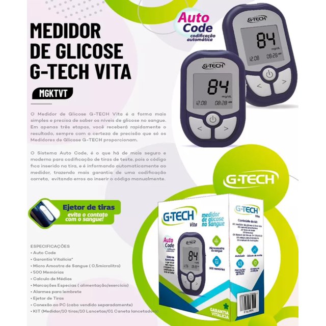 Kit Medidor De Glicose G-Tech Vita - Drogaria Venancio