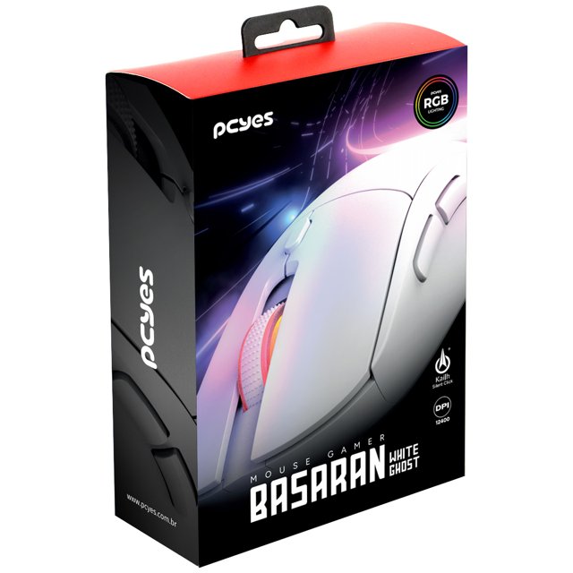 MOUSE GAMER PCYES BASARAN WHITE GHOST - 12400 DPI - RGB - 6 BOTOES - PMGBRWG