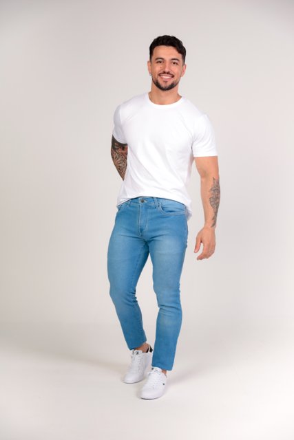 CALÇA JEANS SKINNY AZUL CLARO DON JUAN Don Juan Moda Homem