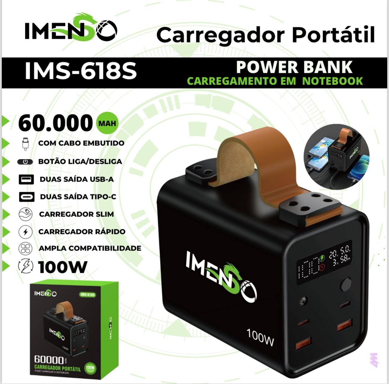 POWERBANK IMENSO 60000MAH 100W IMS-618S | GRUPO YMA
