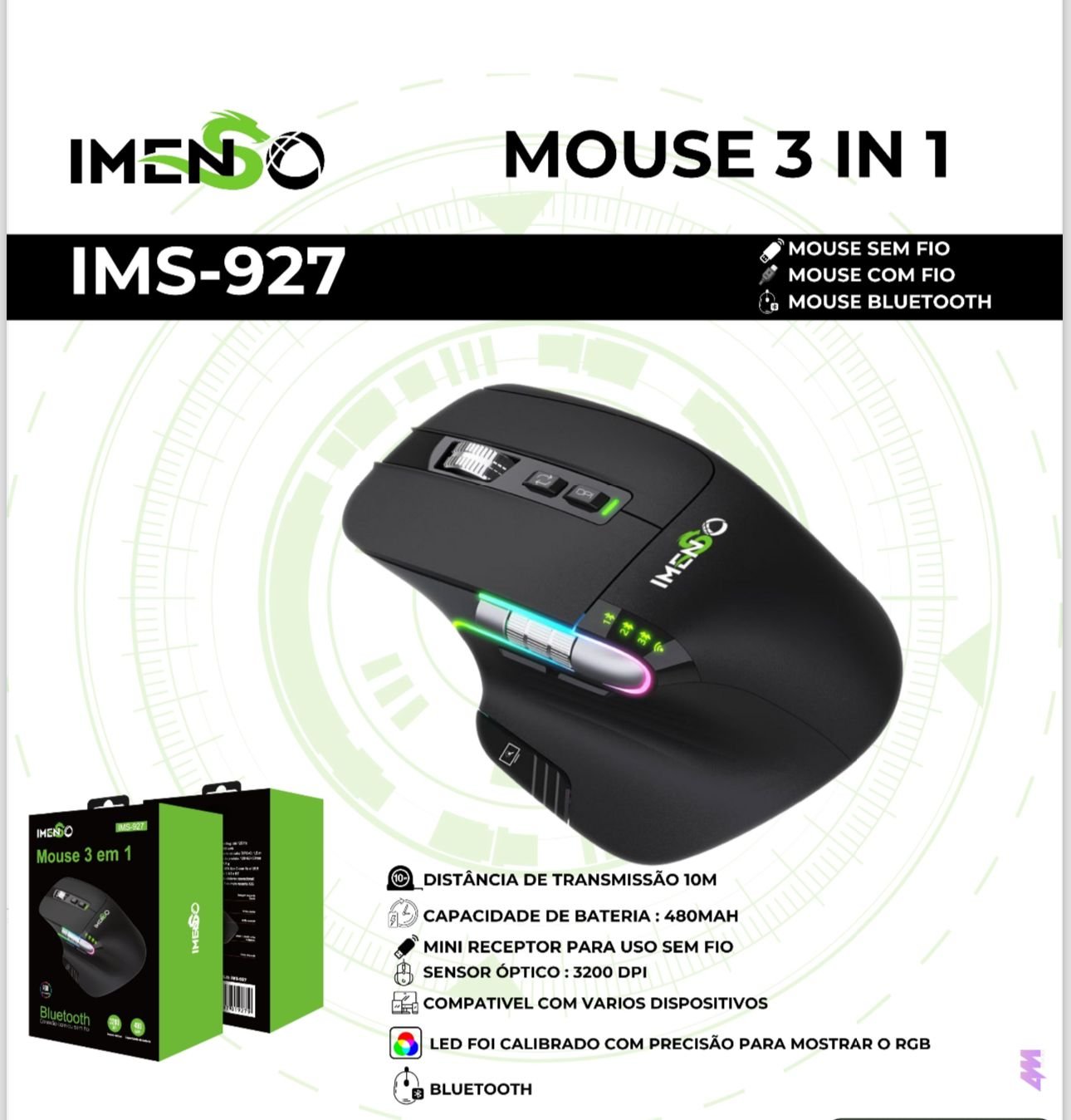 MOUSE SEM FIO 3 EM 1 3200DPI IMENSO IMS-927 | GRUPO YMA