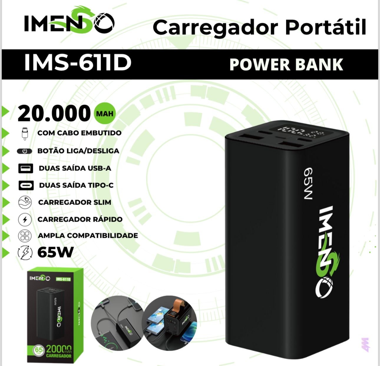 POWERBANK IMENSO 20000MAH 65W IMS-611D | GRUPO YMA