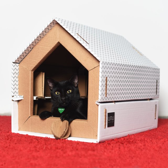 Casa para Gatos em Papelão com Arranhador | UAUhaus Londres