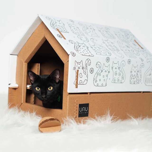 Casa para Gatos em Papelão com Arranhador | UAUhaus Madri