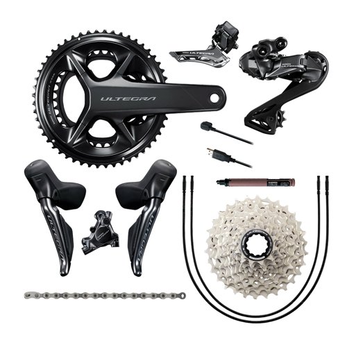 Grupo completo Shimano Ultegra R8100 Di2 2x12 Longitud de biela 172,5mm Dientes Bielas 52.36t Dientes Cassettes 11-34t Grupo completo Shimano Ultegra R8100 Di2 2x12 Longitud de biela 172,5mm Dientes Bielas 52.36t Dientes Cassettes 11-34t