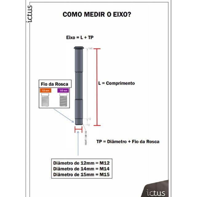 EIXO PASSANTE ICTUS 12MM TRASEIRO C/ ARRUELA CONICA  (L:165MM TP: M12x1,00MM)