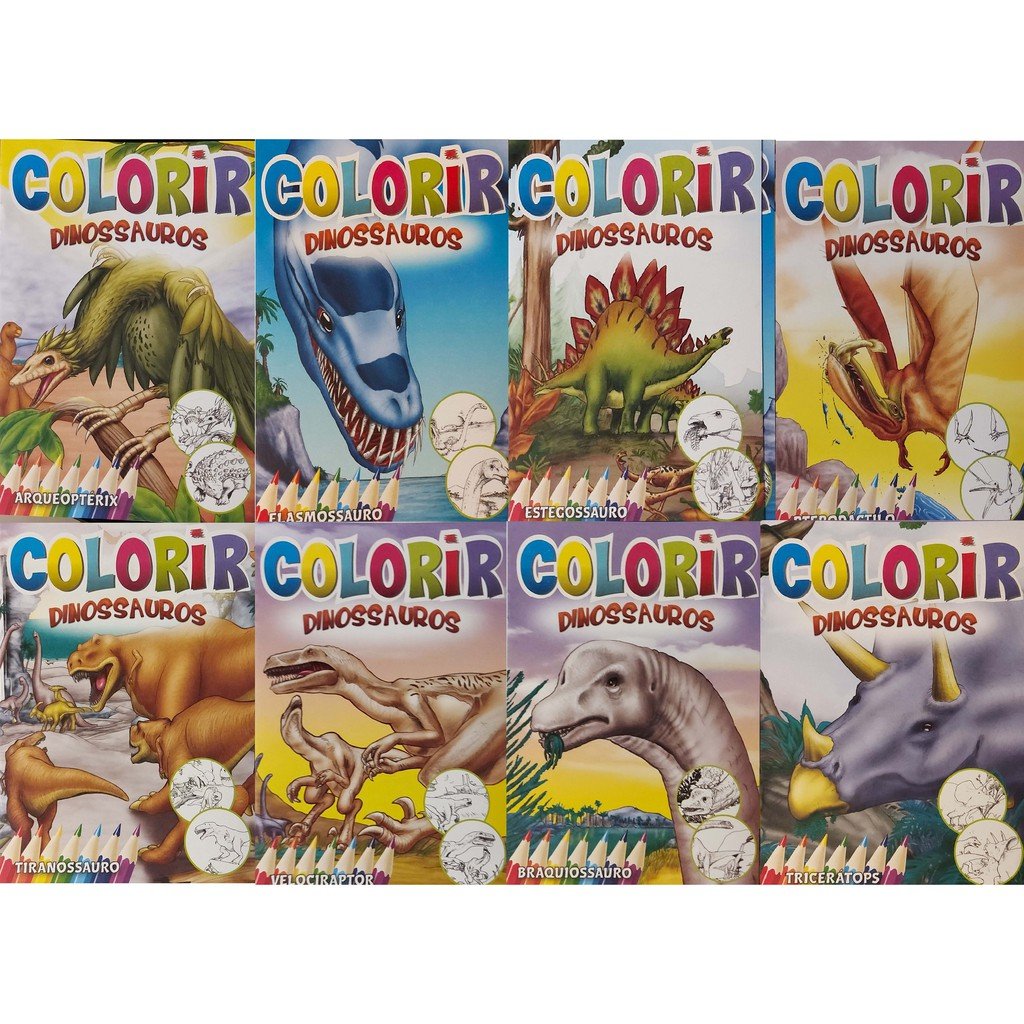 8 livros/conjunto bonito dinossauro para colorir livro para