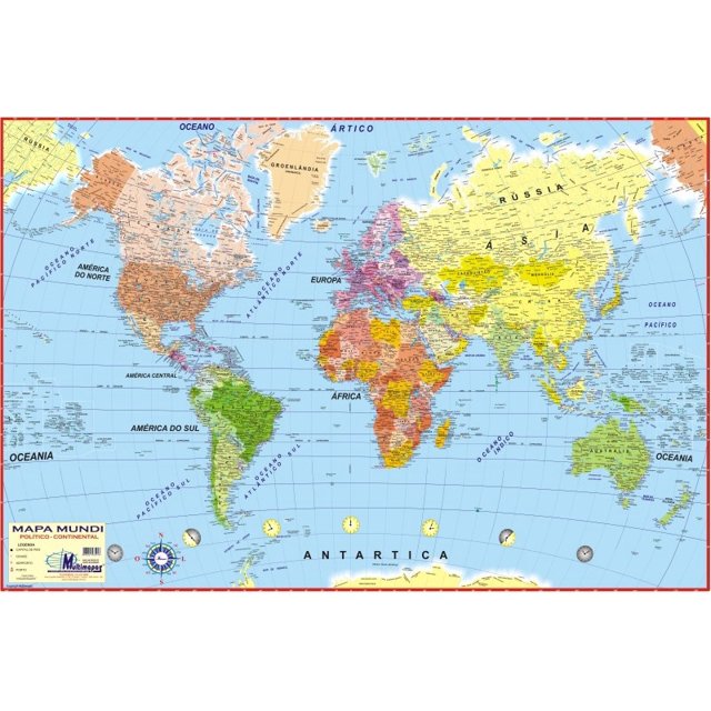 Mapa Mundi PolÍtico Continental Gigante Largura 117 Cm X Altura 89 Cm Atualizado 2022 Tem De 9416