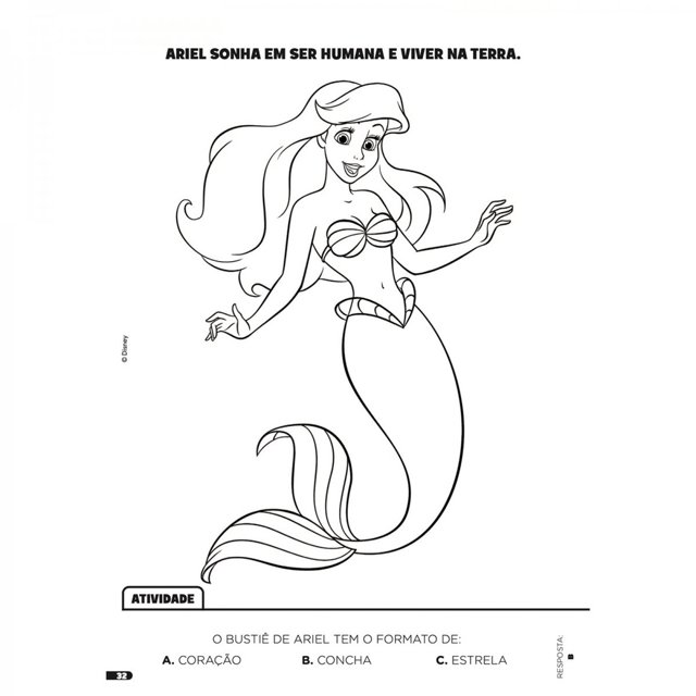 Pintar e Colorir: Princesa Ariel para Pintar e Colorir - Princesas da Disney