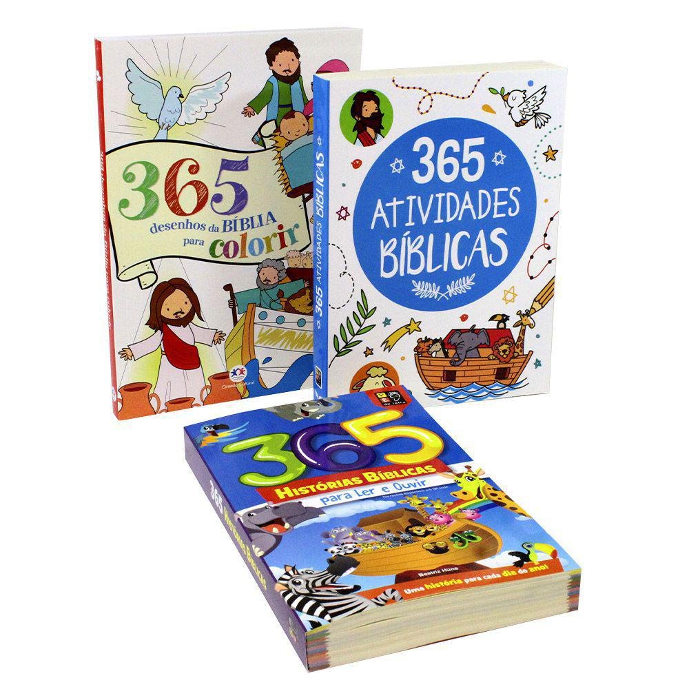 Kit 03 Livros 365 Histórias Bíblica 365 Atividades Bíblicas 365 Desenhos da  Bíblia Colorir - Pé da Letra | TEM DE TUDO GUARULHOS