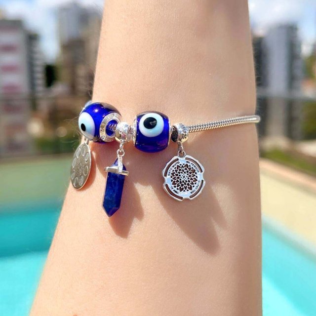 Pulseira Olho Grego Azul Claro - Céu de Prata