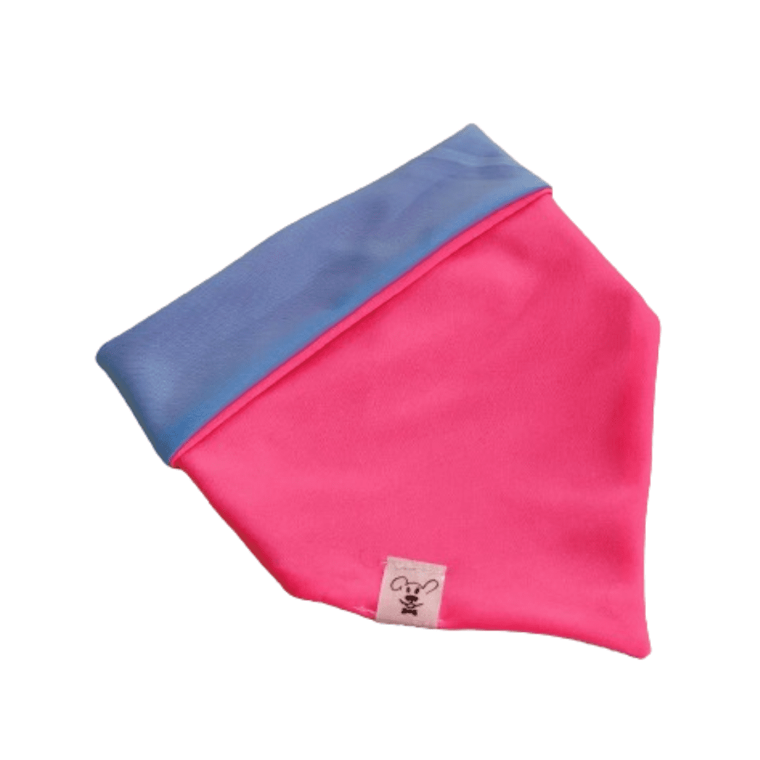 Bandana para pet neon rosa com azul com proteção UV 50
