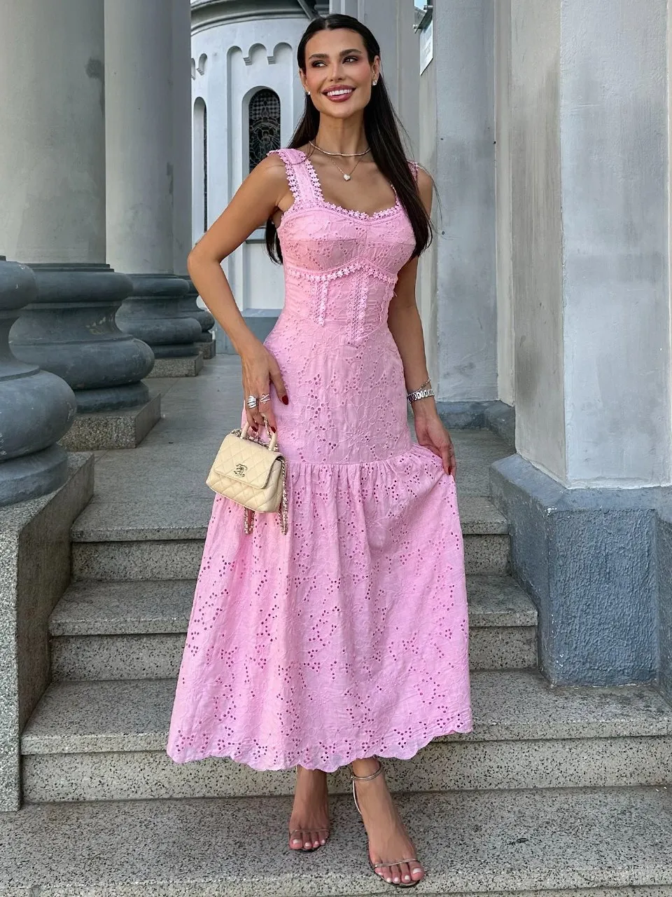 Vestido Laise Vestido Midi Rosa Bebe Vestido Laise Vestido Gode