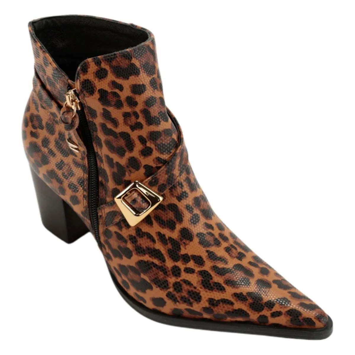 Animal Print Bota Molekinha Onça Bota Feminina Salto Grosso Couro