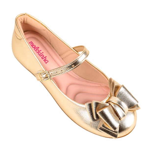 Sapatilha Dourada Infantil Molekinha Sapatilha Menina Laço