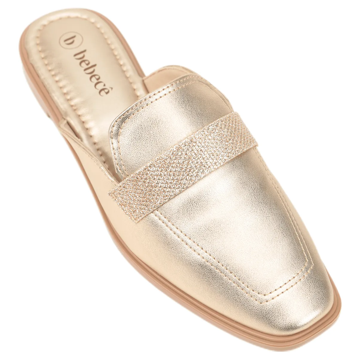 Mule Feminino Bico Redondo Metalizado Bebecê T1118-064 Feira de