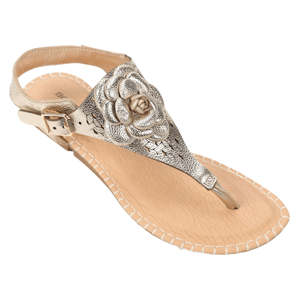 Sandália Feminina Rasteira Couro Metalizada Bottero 367703 | Feira