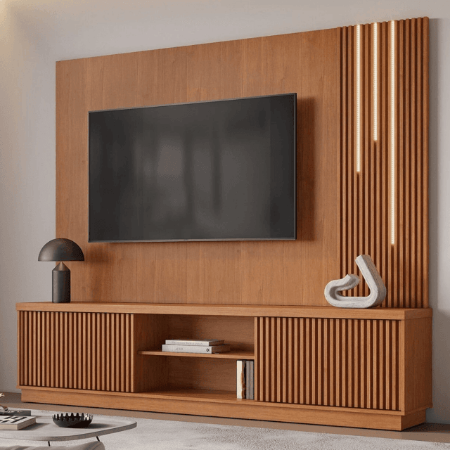 Moveis Ripados Home 100% MDF com Detalhes Ripados e LED | Luna Móveis