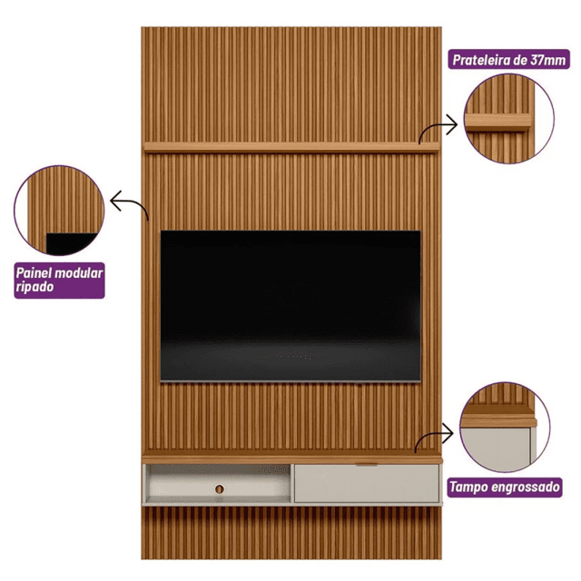 Painel Madeira Ripado De Mdf Decoração Parede 2,47m X 2,70m