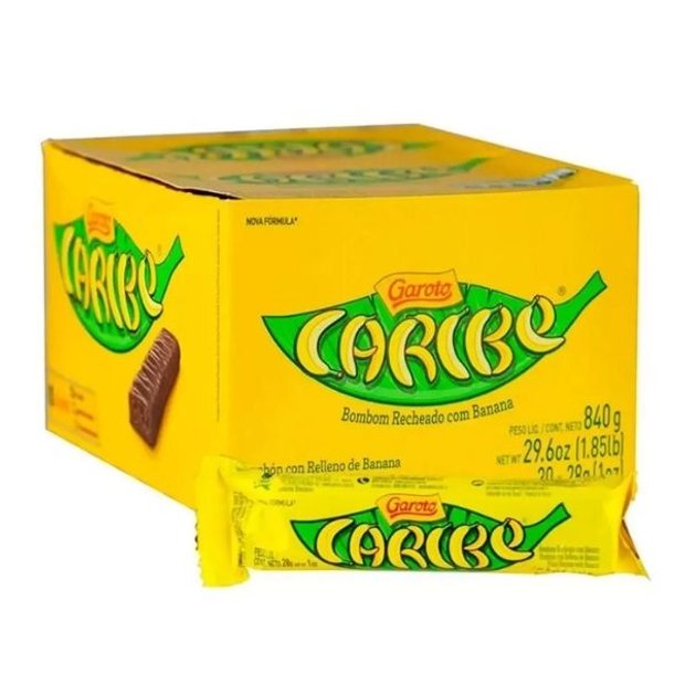 CHOCOLATE CARIBE GAROTO RECHEIO BANANA 30x28G 840G Casa do Chocolate