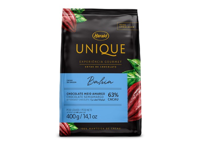 CHOCOLATE UNIQUE BAHIA GOTAS HARALD 63% 400G