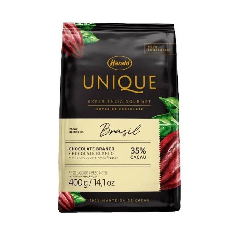 CHOCOLATE UNIQUE BRANCO GOTAS HARALD 35% 400G
