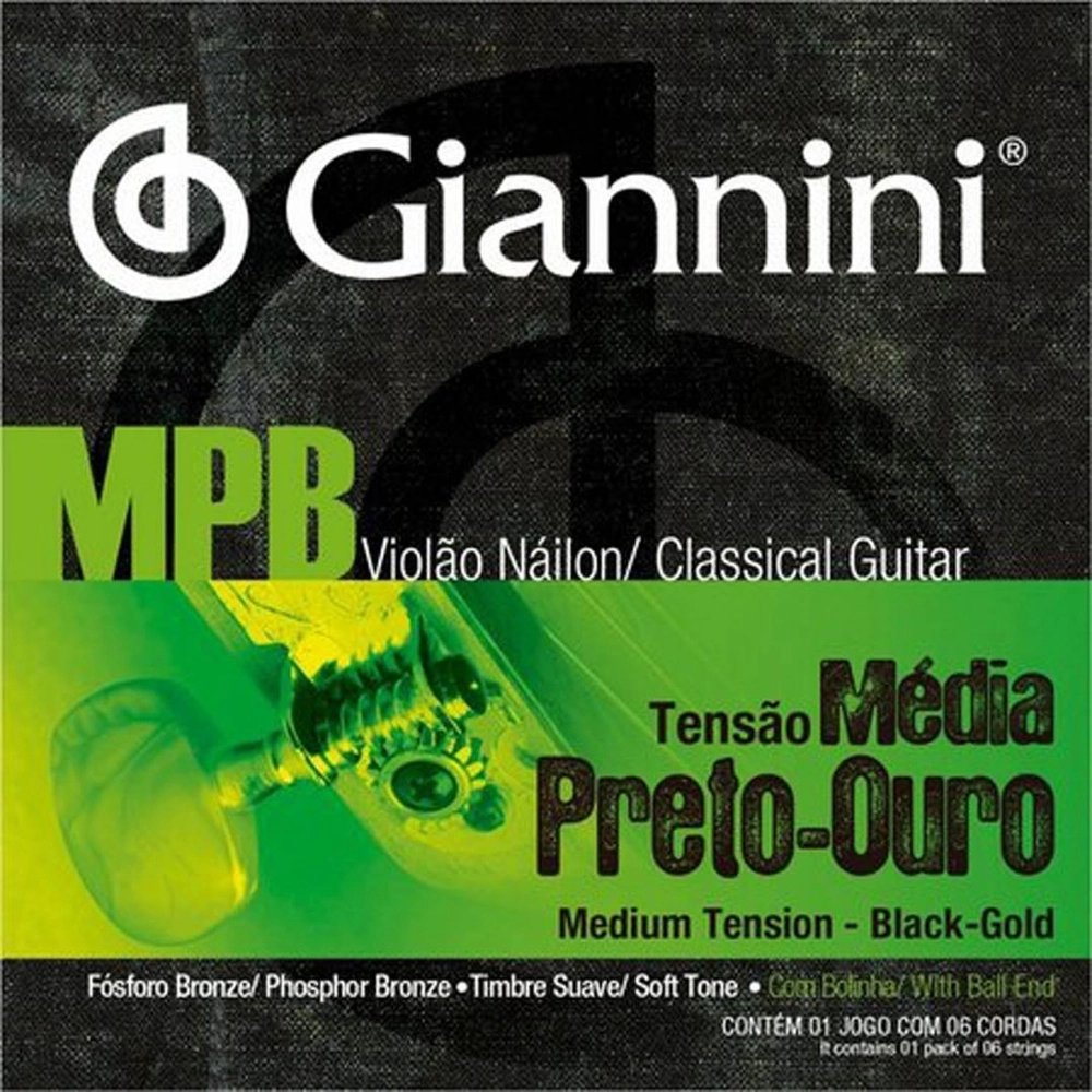 Encordoamento Giannini P/violão Nylon Preto/ouro C/bolinha Genwbg - Toda  Música Instrumentos Musicais