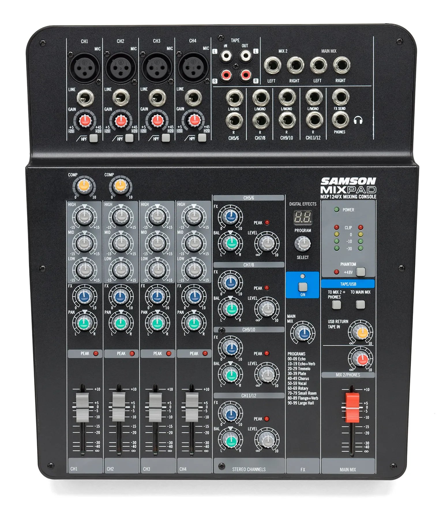 Mesa de Som Samson MXP124FX 12 Canais 4 Auxiliares Efeitos