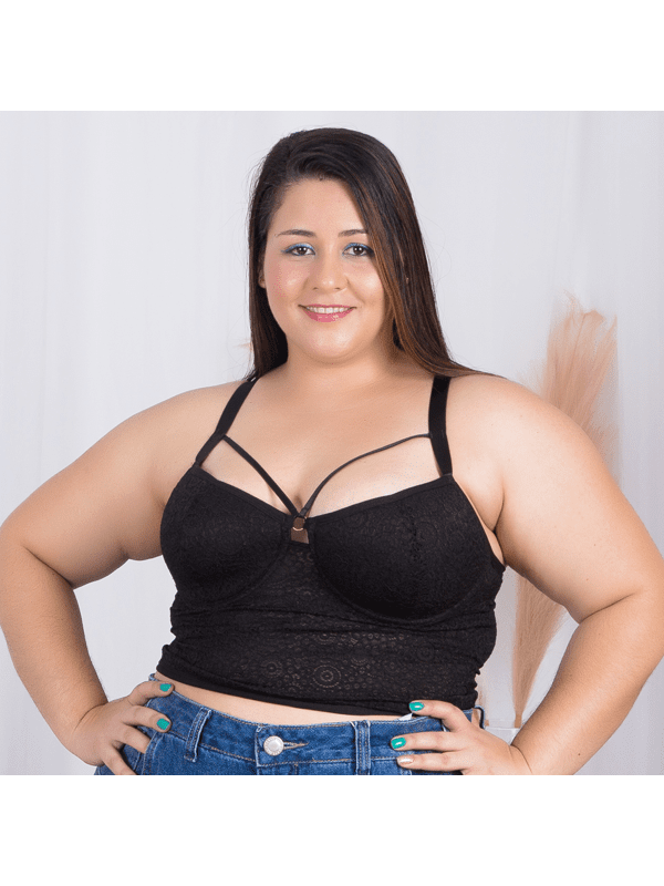 Cropped Renda Plus Size Lys Preto Recriar Lingerie Plus Size 5902