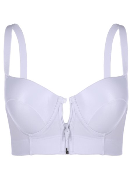 Sutiã Plus Size Natasha Fecho em Zíper Todo em Microfibra e Cirré Branco |  Recriar Plus Size