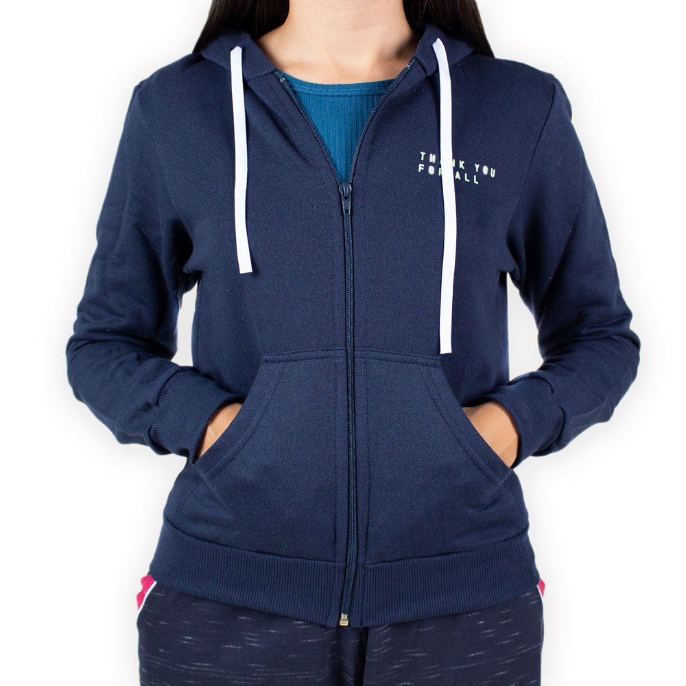 women's blue zip up moletom com capuz