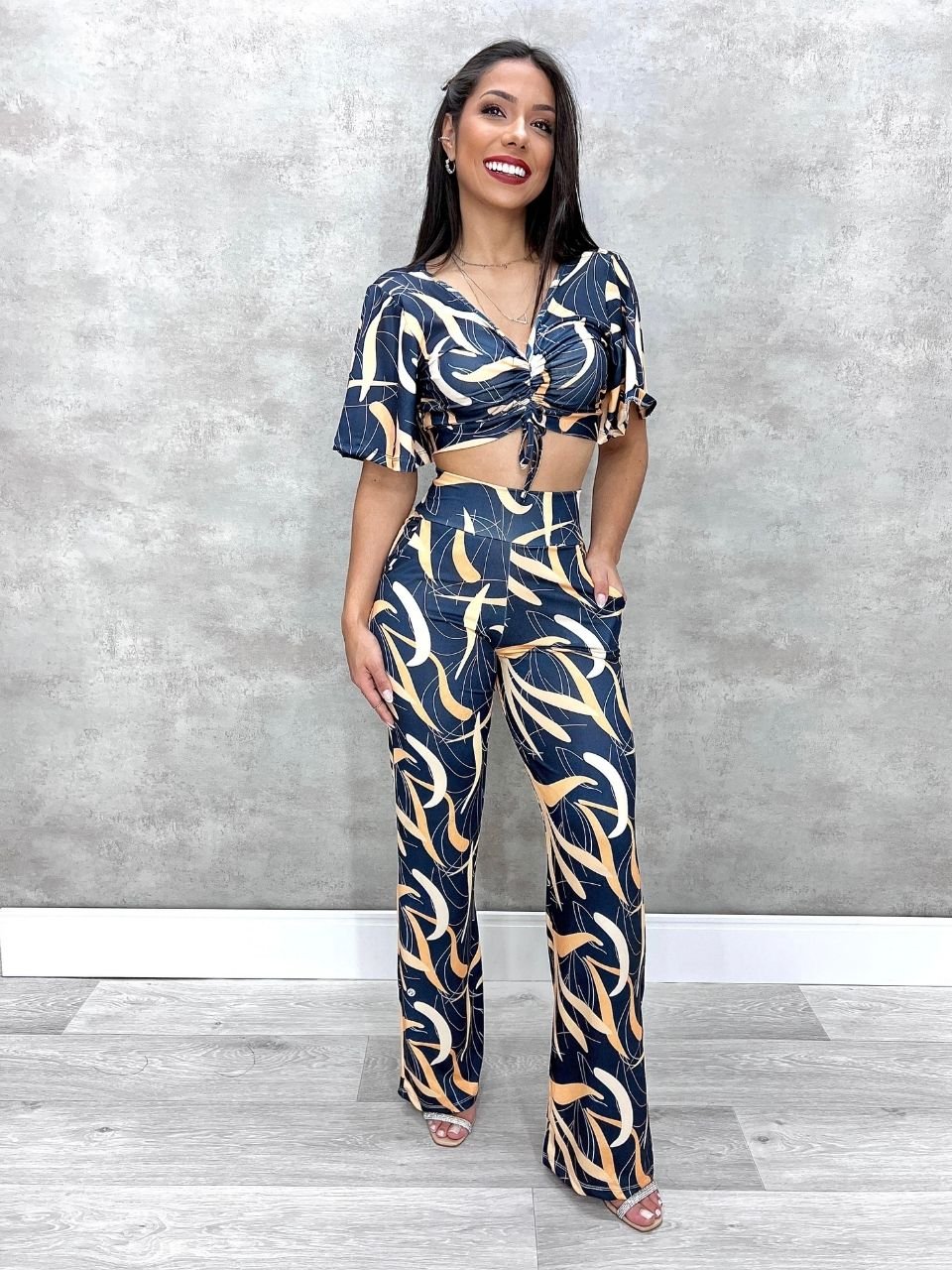 Conjunto Feminino Estampado - Rosa Chiclé - Moda Feminina A Partir De R$15