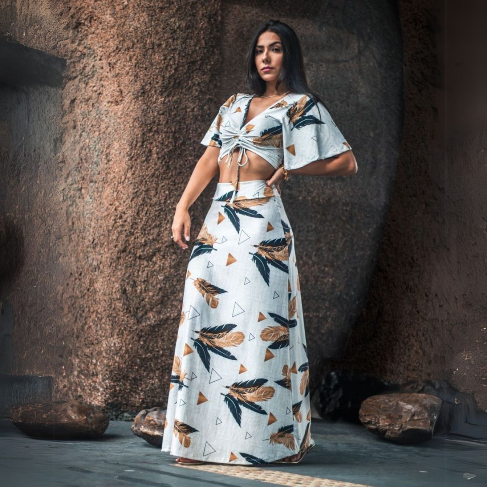 Cropped Saia Zig Zag Longa Best Saia Longa Cos Alto Com Cropped