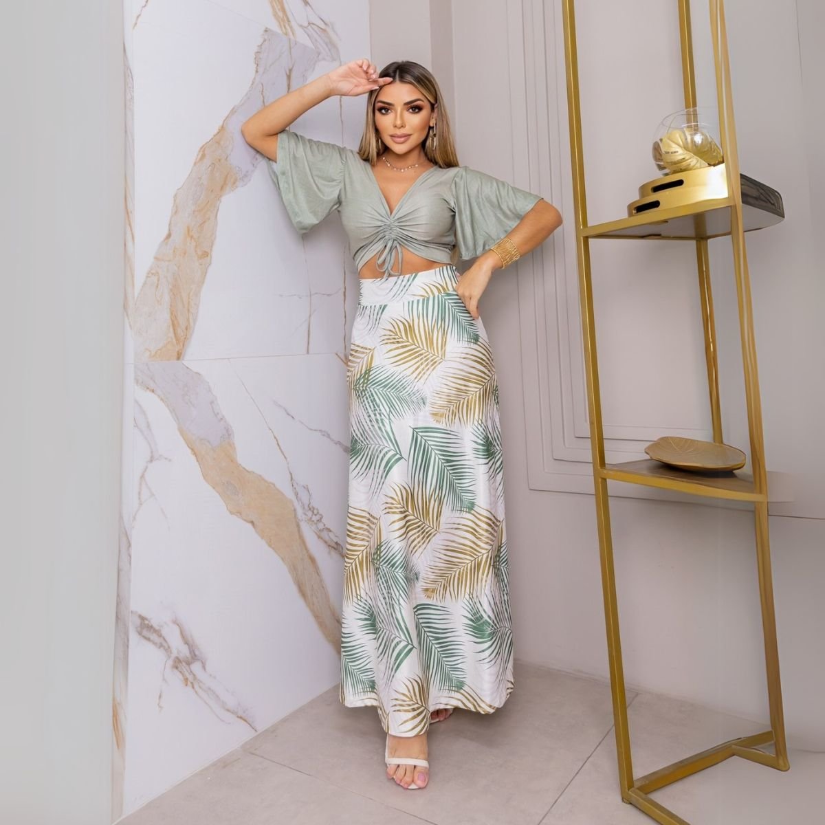 Conjunto Saia Envelope Saia Longa Viscose Estampada Envelope Longa